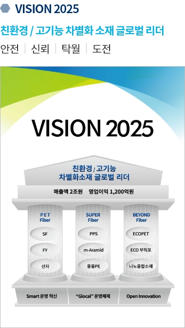 vision 2025 친환경 / 고기능 차별화 소재 글로벌 리더 안전, 신뢰, 탁월, 도전