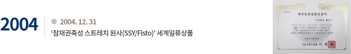 2004.12.31 '잠재권축성 스트레치 원사(SSY/Fisto)' 세계일류상품