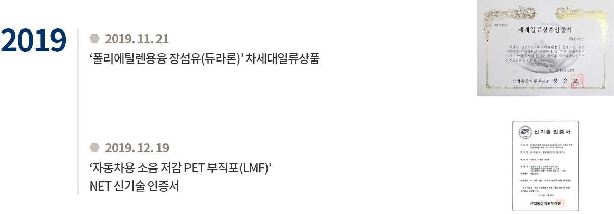 2019.11.21 ‘폴리에틸렌용융 장섬유(듀라론)’ 차세대일류상품