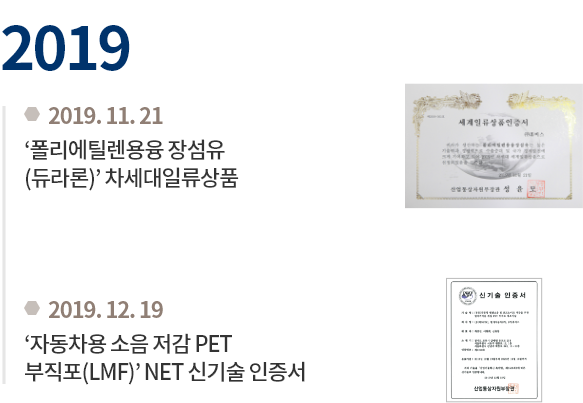 2019.11.21 ‘폴리에틸렌용융 장섬유(듀라론)’ 차세대일류상품